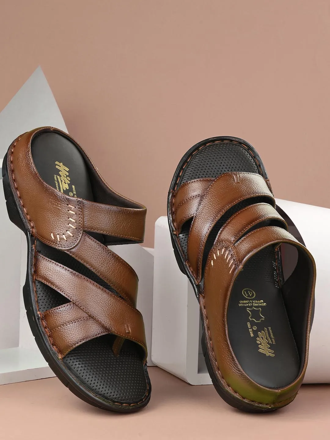 HITZ9222 Men's Tan Leather Daily Wear Open Slipper