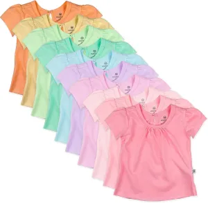 HonestBaby 10-Pack Puff Sleeve T-Shirts 100% Organic Cotton Baby, Toddler, Little Kid, Rainbow Girl