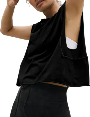 HUGOOME Women Workout Tank Tops Oversized Crop Sleeveless Tee Loose Fit Boxy Basic Yoga Active Summer T Shirts Gym 2025