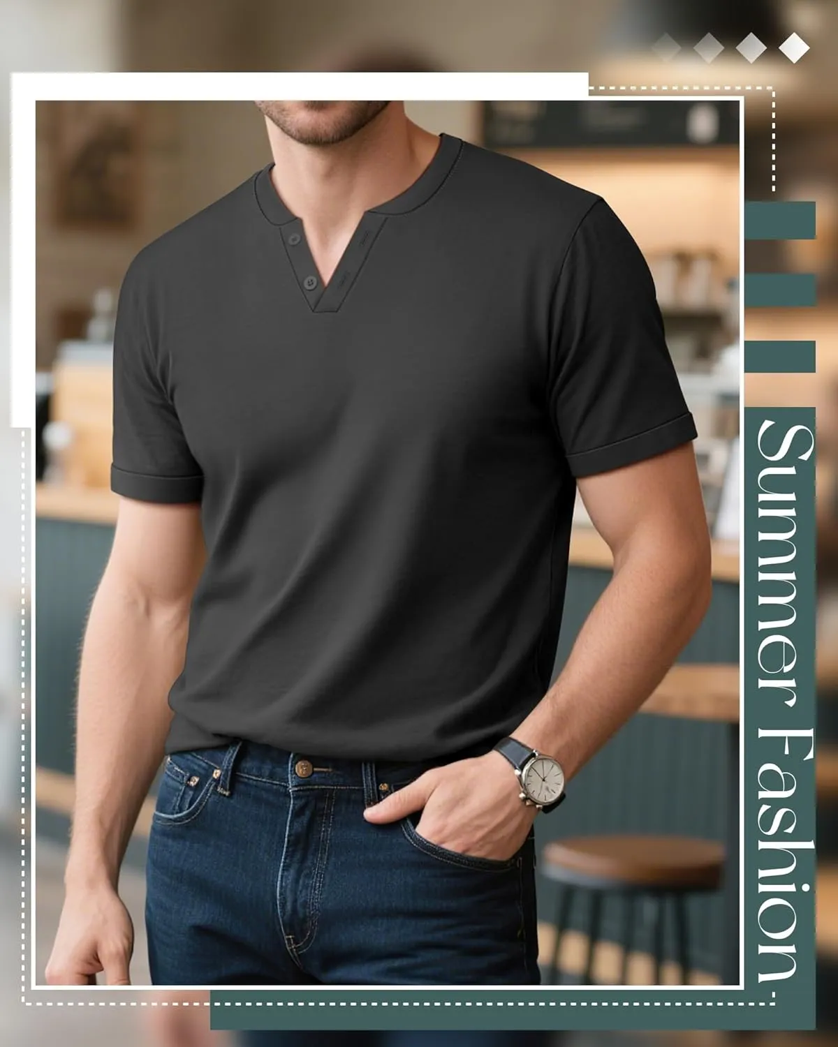 Huukeay 3 Pack Big and Tall Men's Short Sleeve Henley T Shirts Cotton Summer Casual Basic Tee Button Lightweight Stretch Top