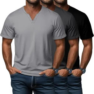 Huukeay 3 Pack Big and Tall Men's Short Sleeve Henley T Shirts Cotton Summer Casual Basic Tee Button Lightweight Stretch Top