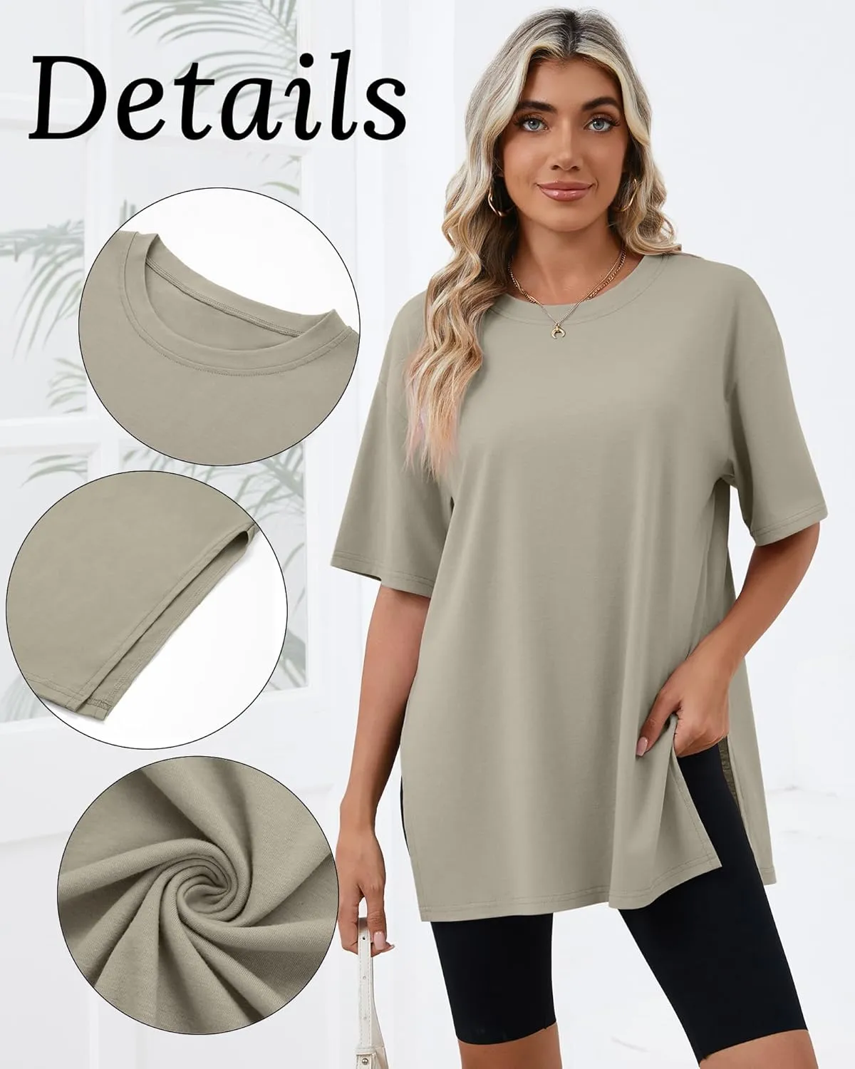 Huukeay 3 Pack Women's Oversized Gym T Shirts Cotton Short Sleeve Side Split Crewneck Tops Casual Workout Baggy Basic Tee
