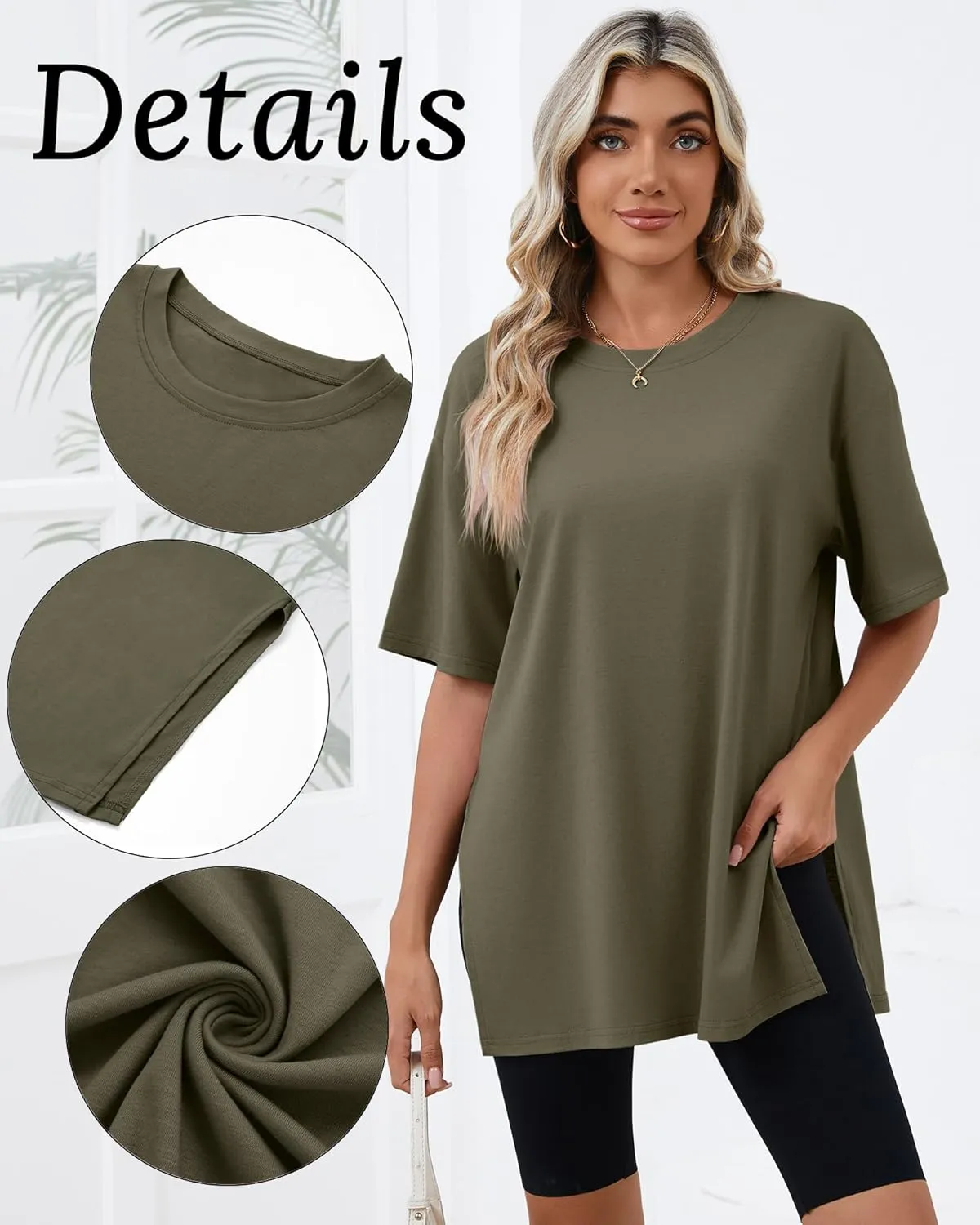 Huukeay 3 Pack Women's Oversized Gym T Shirts Cotton Short Sleeve Side Split Crewneck Tops Casual Workout Baggy Basic Tee