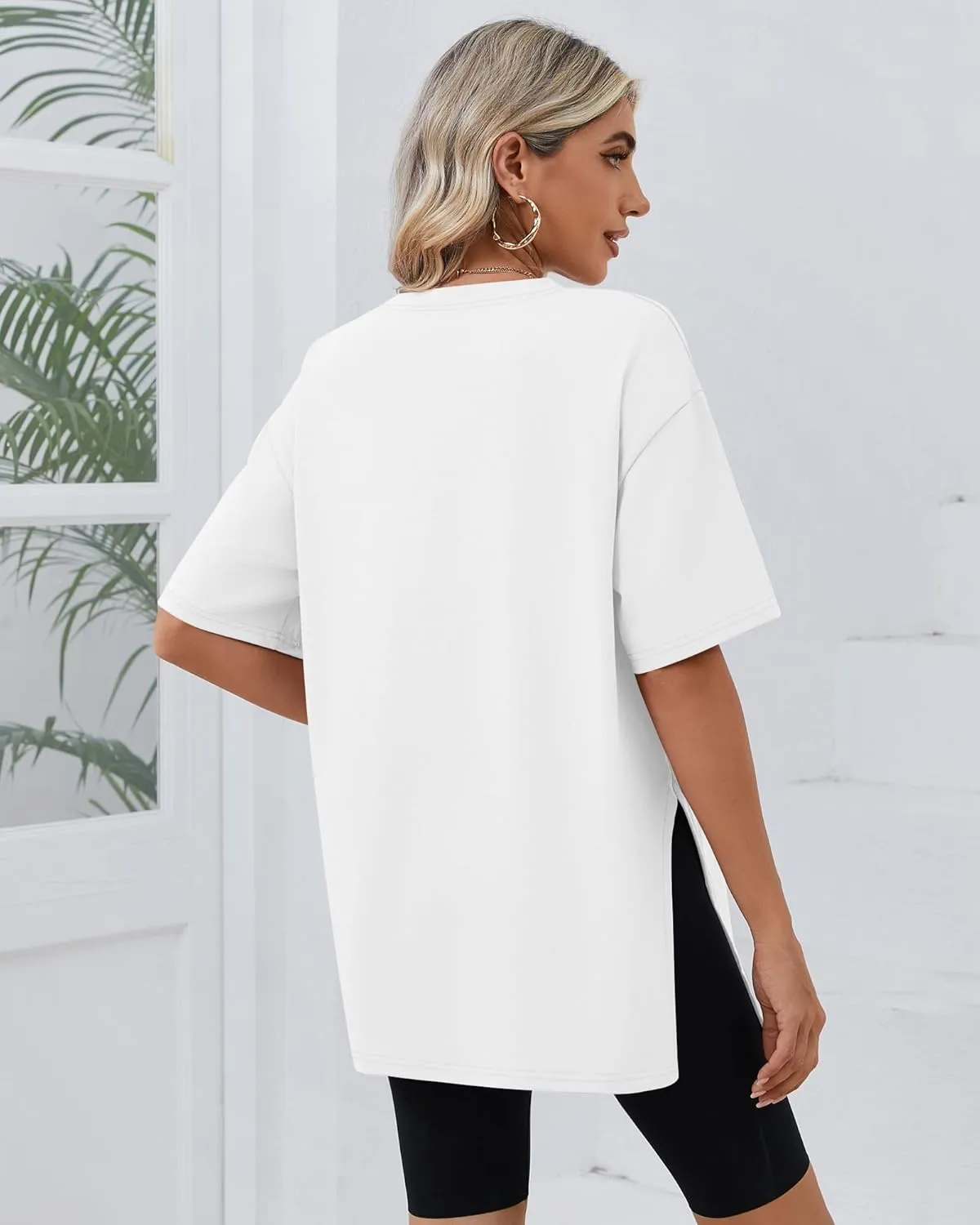 Huukeay 3 Pack Women's Oversized Gym T Shirts Cotton Short Sleeve Side Split Crewneck Tops Casual Workout Baggy Basic Tee