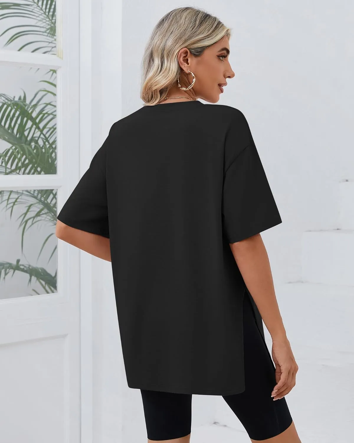 Huukeay 3 Pack Women's Oversized Gym T Shirts Cotton Short Sleeve Side Split Crewneck Tops Casual Workout Baggy Basic Tee