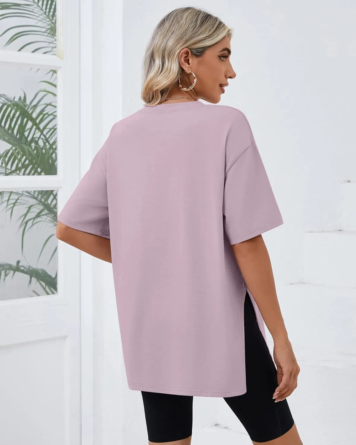 Huukeay 3 Pack Women's Oversized Gym T Shirts Cotton Short Sleeve Side Split Crewneck Tops Casual Workout Baggy Basic Tee