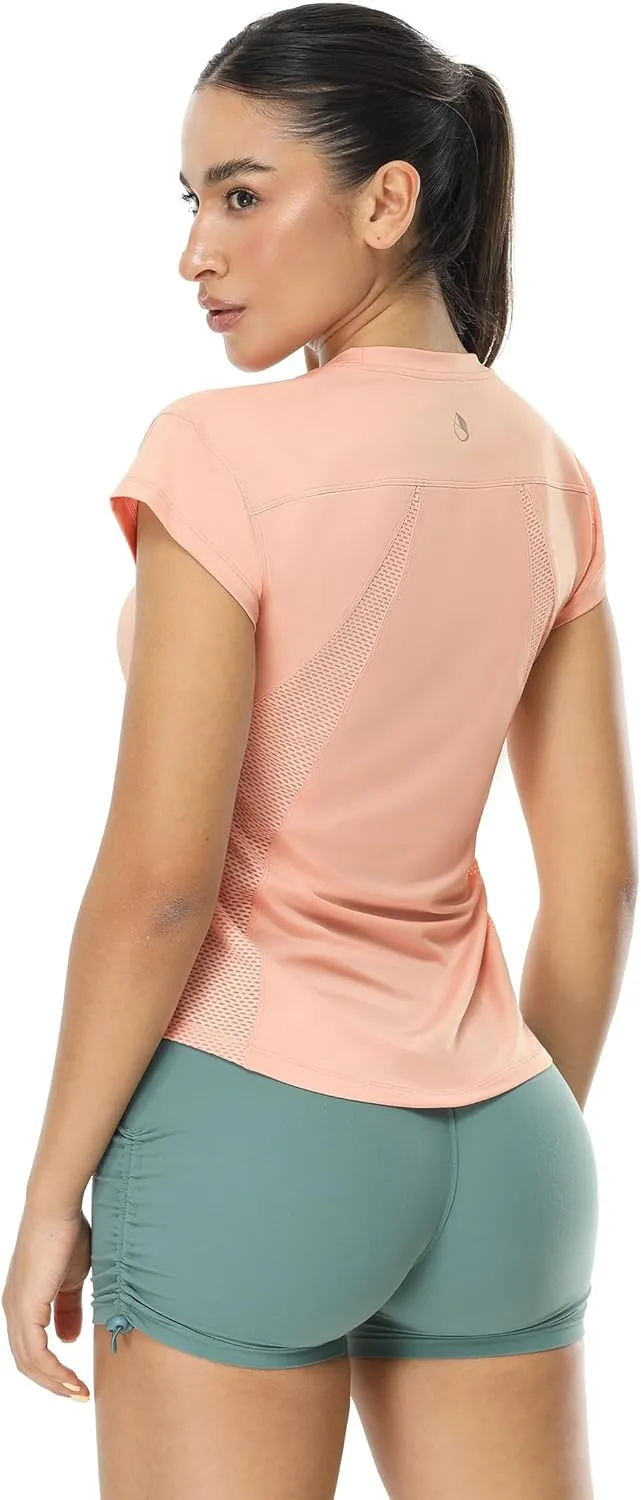 icyzone Women's Crewneck Workout T Shirts Quick Dry Athletic Cap Sleeve Fitness Gym Running Yoga Tee Tops