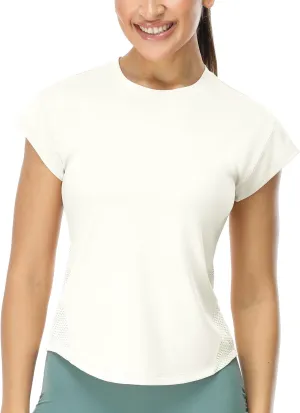 icyzone Women's Crewneck Workout T Shirts Quick Dry Athletic Cap Sleeve Fitness Gym Running Yoga Tee Tops