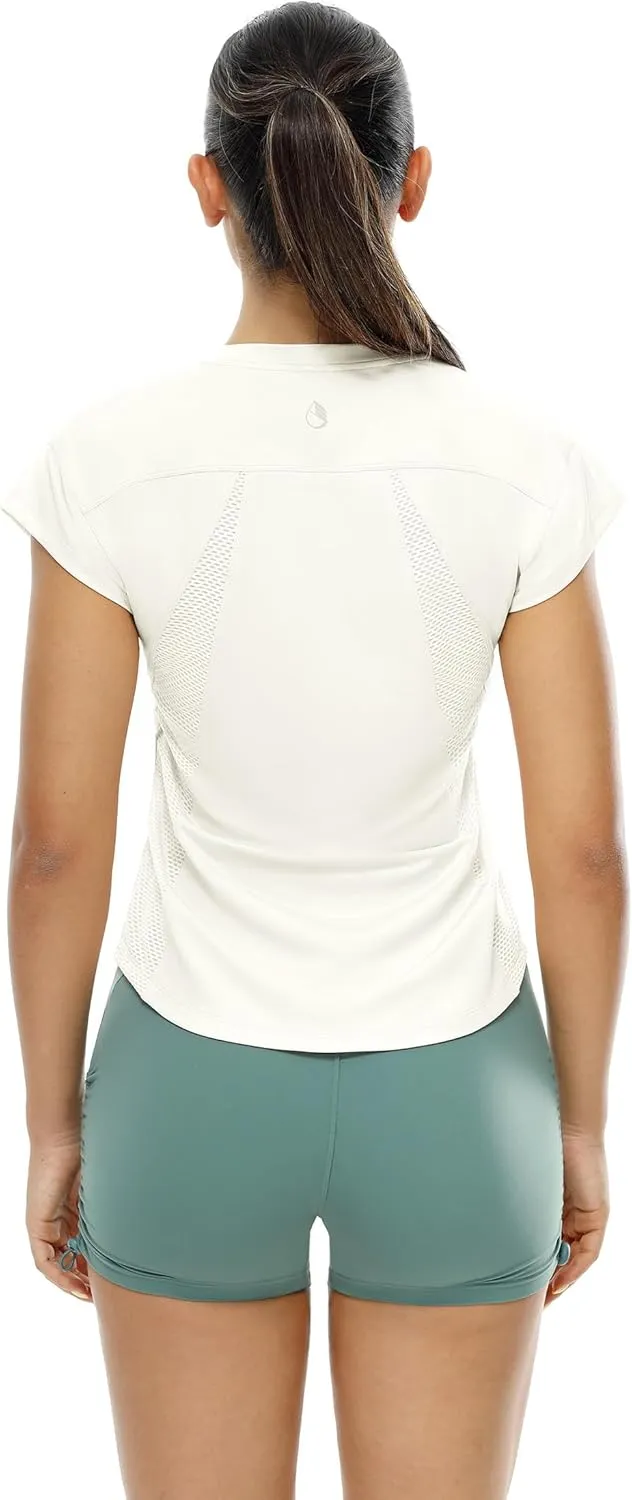 icyzone Women's Crewneck Workout T Shirts Quick Dry Athletic Cap Sleeve Fitness Gym Running Yoga Tee Tops