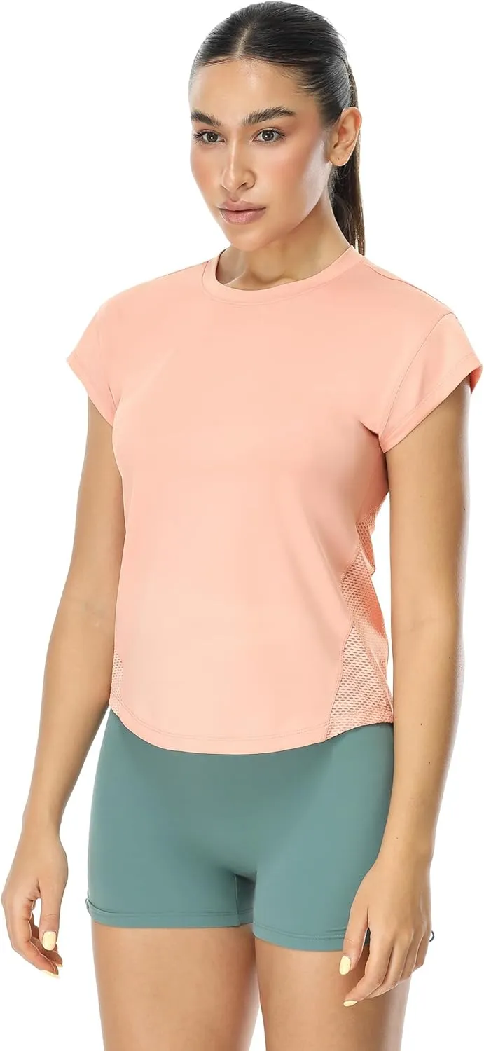 icyzone Women's Crewneck Workout T Shirts Quick Dry Athletic Cap Sleeve Fitness Gym Running Yoga Tee Tops