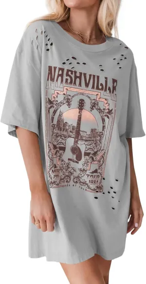 Imily Bela Womens Nashville Oversized T Shirts Country Concert Outfits Hollow Out Guitar Graphic Tees Vintage Tops