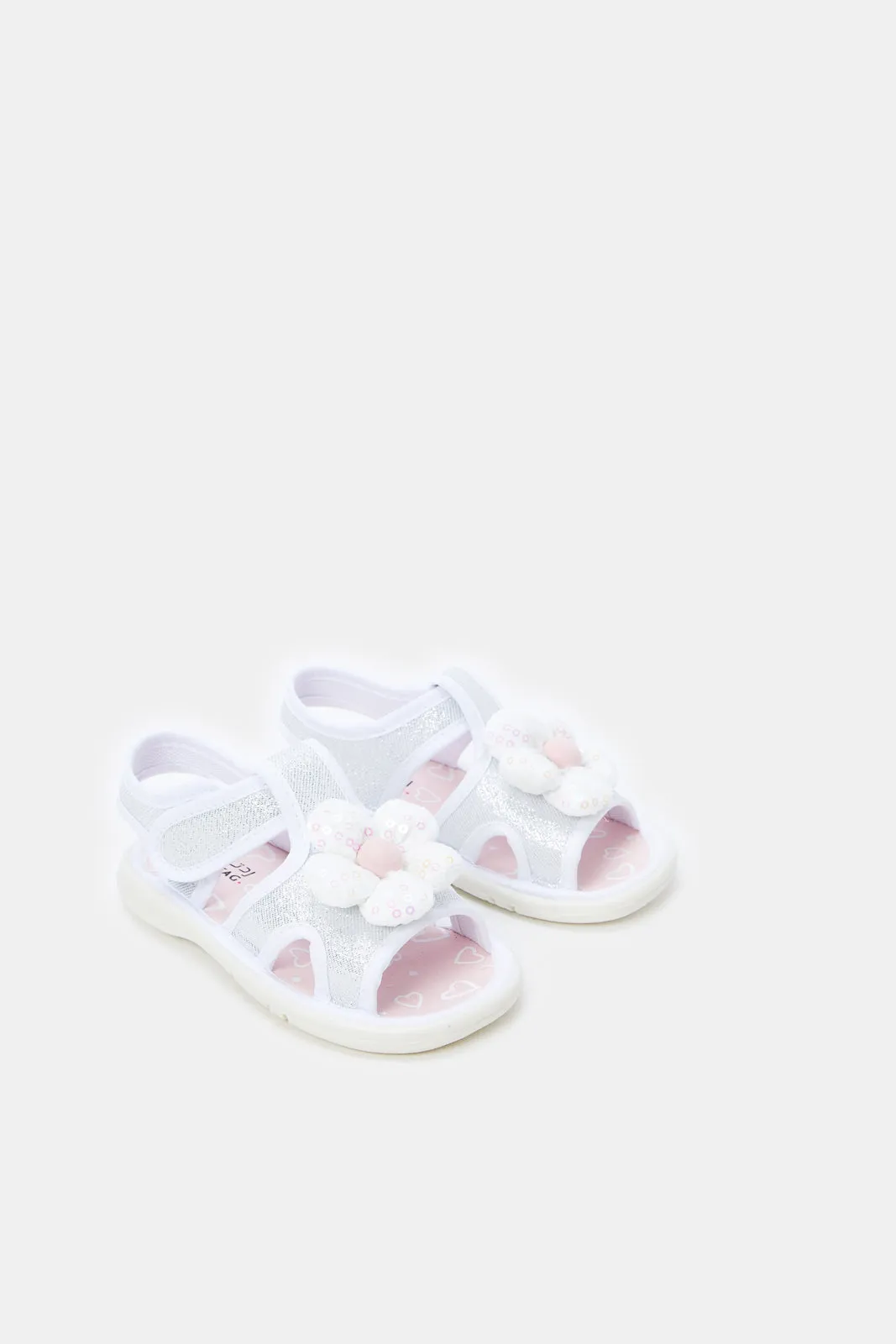 Infant Girls White Flower Embellished Sandals