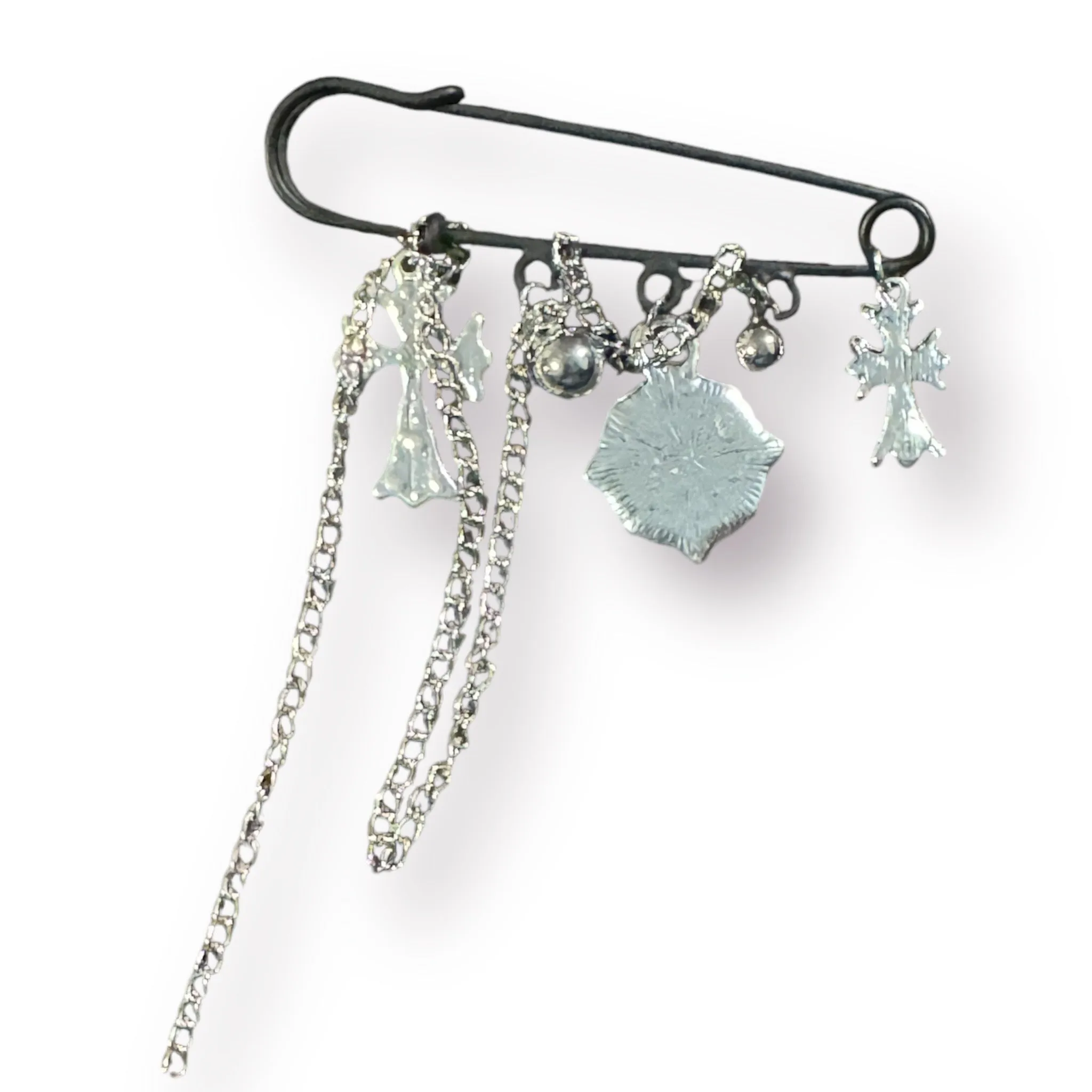 Inspired Chrome Charm Chain Safety Pin- Silver