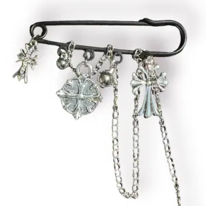 Inspired Chrome Charm Chain Safety Pin- Silver