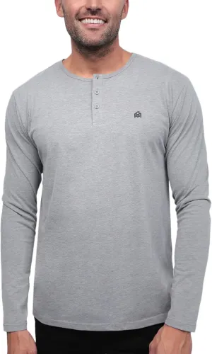 INTO THE AM Long Sleeve Henley Shirts for Men S - 4XL Casual Lightweight Fitted Longsleeve