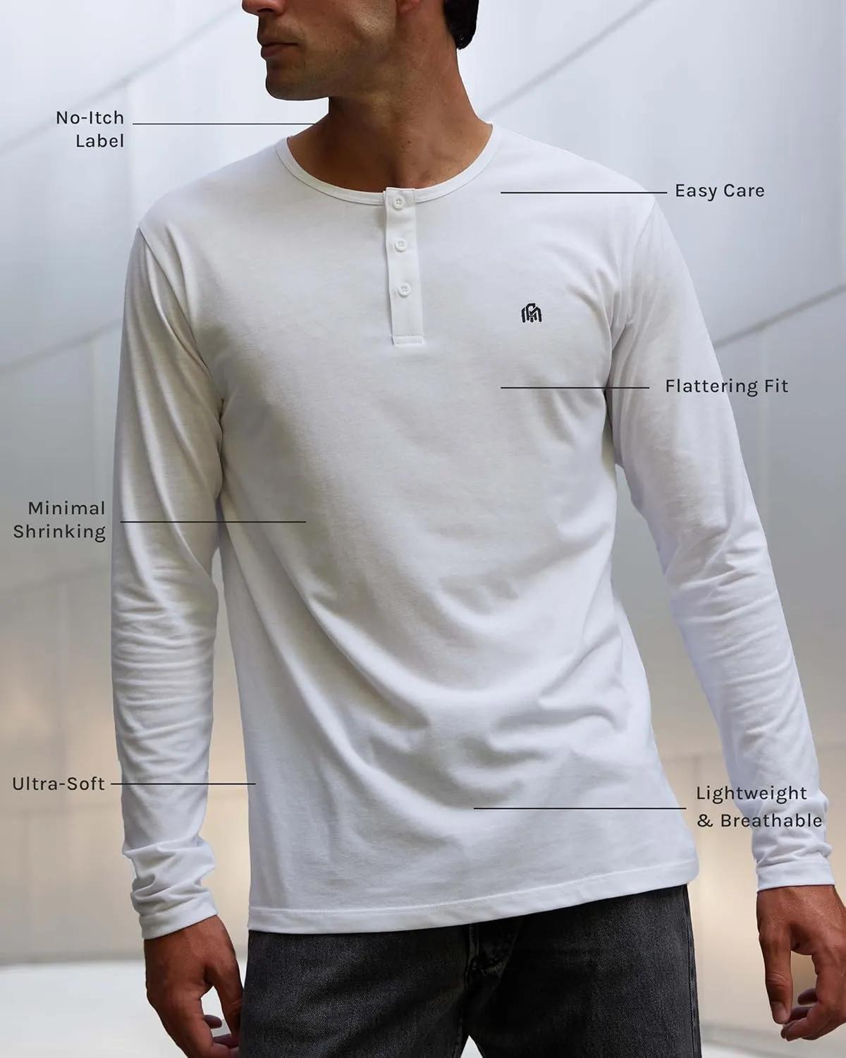 INTO THE AM Long Sleeve Henley Shirts for Men S - 4XL Casual Lightweight Fitted Longsleeve