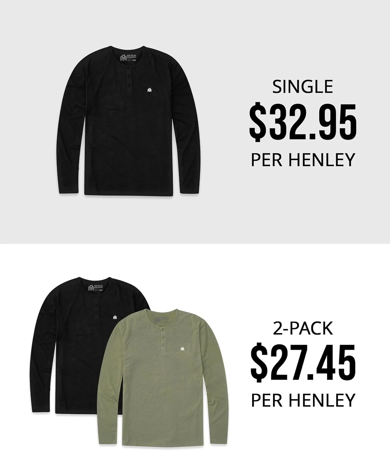 INTO THE AM Long Sleeve Henley Shirts for Men S - 4XL Casual Lightweight Fitted Longsleeve