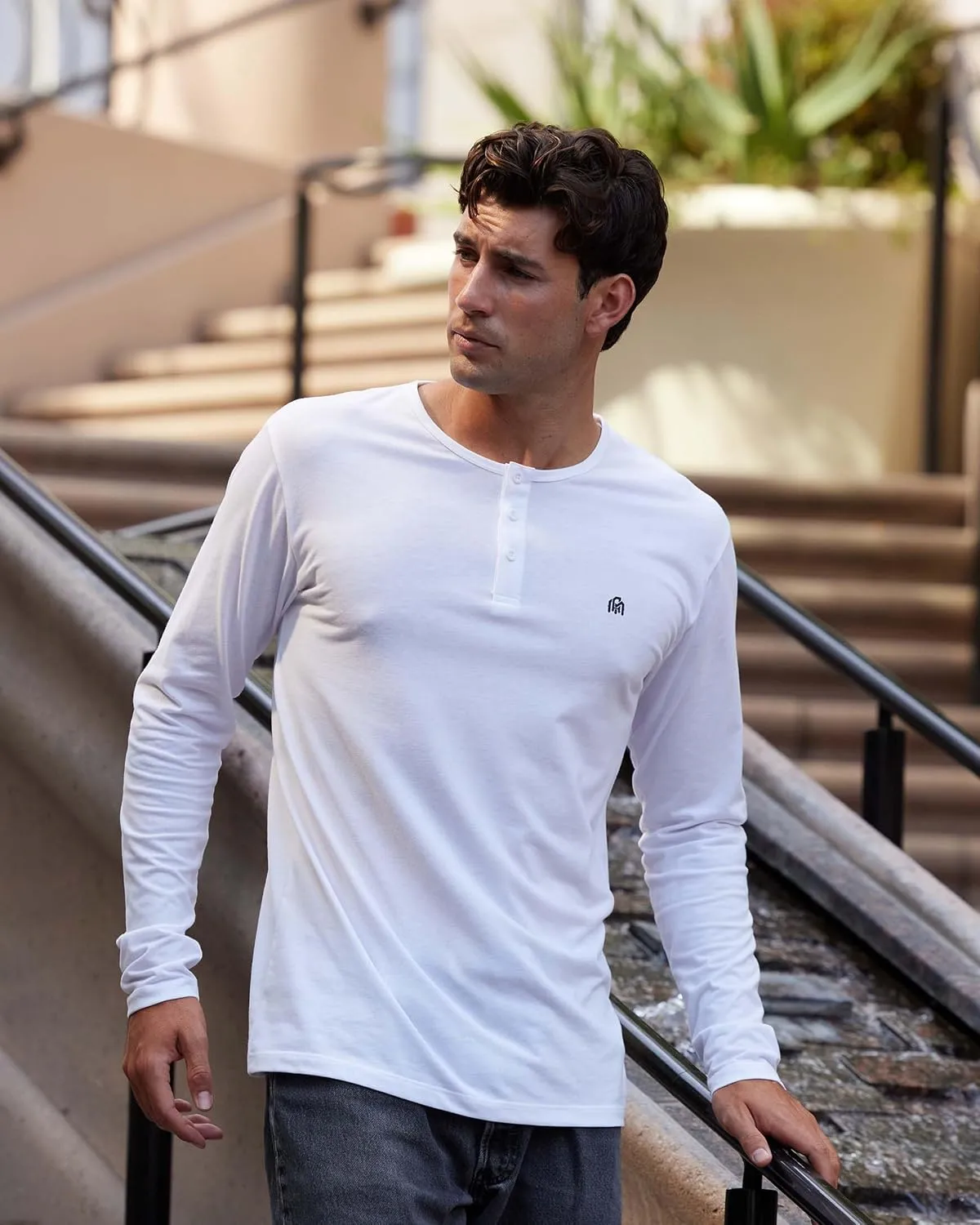 INTO THE AM Long Sleeve Henley Shirts for Men S - 4XL Casual Lightweight Fitted Longsleeve