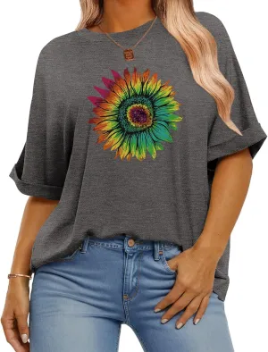IN'VOLAND Women's Plus Size T Shirts Oversized Tees Summer Half Sleeve Crew Neck Whiskey Graphic Tunic Tops Basic Top