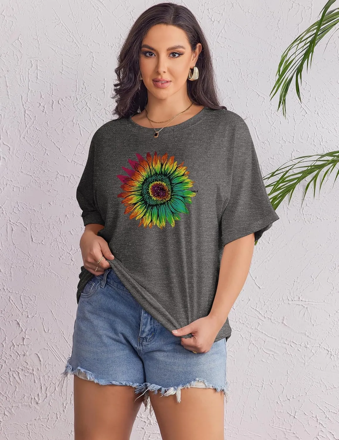 IN'VOLAND Women's Plus Size T Shirts Oversized Tees Summer Half Sleeve Crew Neck Whiskey Graphic Tunic Tops Basic Top