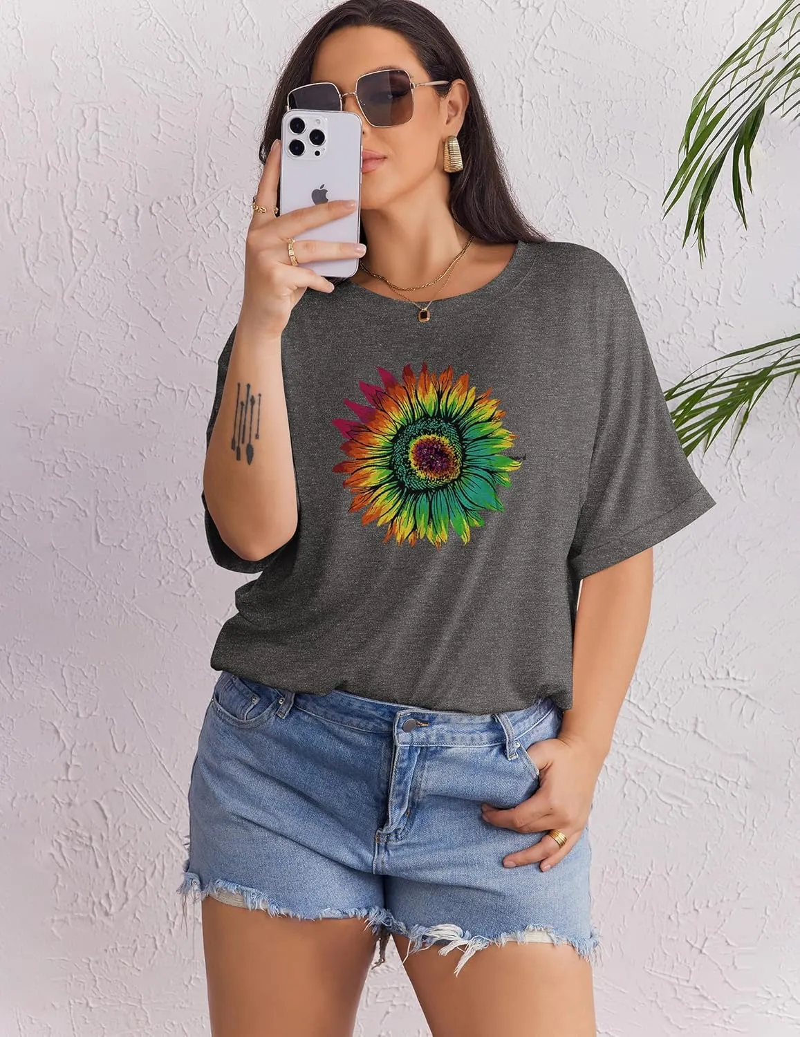 IN'VOLAND Women's Plus Size T Shirts Oversized Tees Summer Half Sleeve Crew Neck Whiskey Graphic Tunic Tops Basic Top