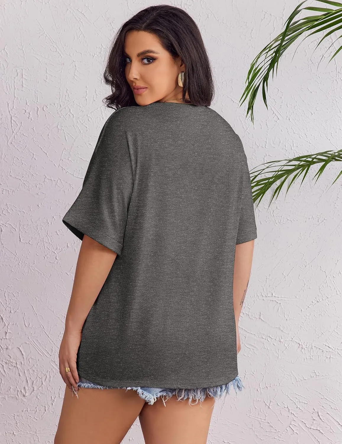 IN'VOLAND Women's Plus Size T Shirts Oversized Tees Summer Half Sleeve Crew Neck Whiskey Graphic Tunic Tops Basic Top