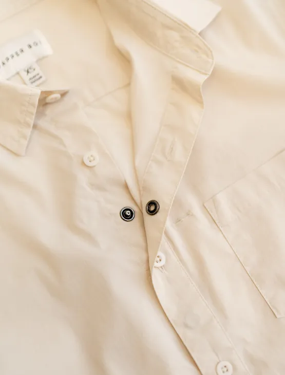 Ivory Short Sleeve Button-Up with Ribbed Cuff