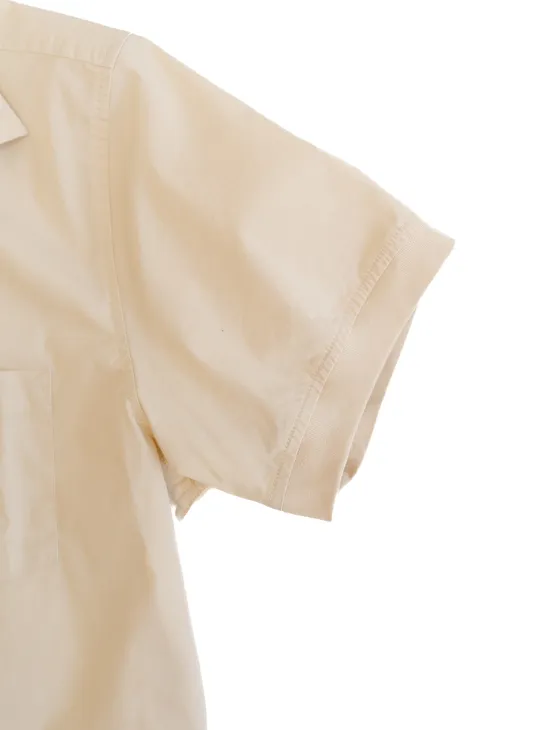 Ivory Short Sleeve Button-Up with Ribbed Cuff