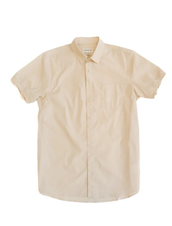 Ivory Short Sleeve Button-Up with Ribbed Cuff