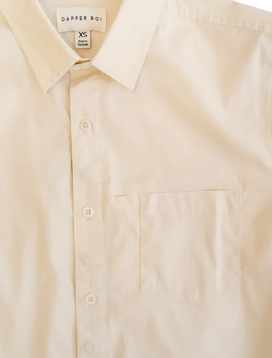 Ivory Short Sleeve Button-Up with Ribbed Cuff