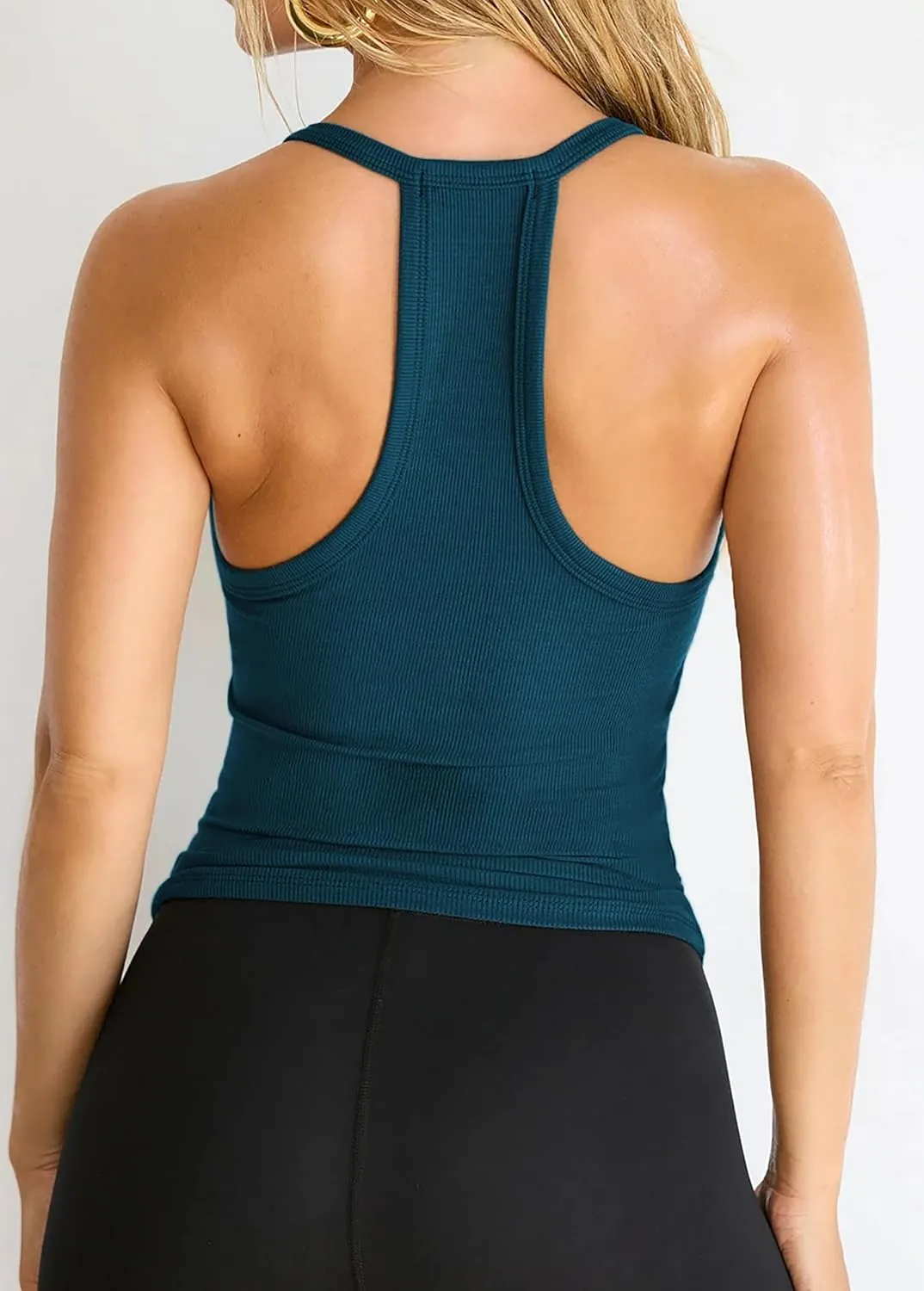 Jar of Love Women's Workout Tank Top with Built-in Shelf Bra-V-Neck Racerback Ribbed Cami for Gym, Yoga, Running