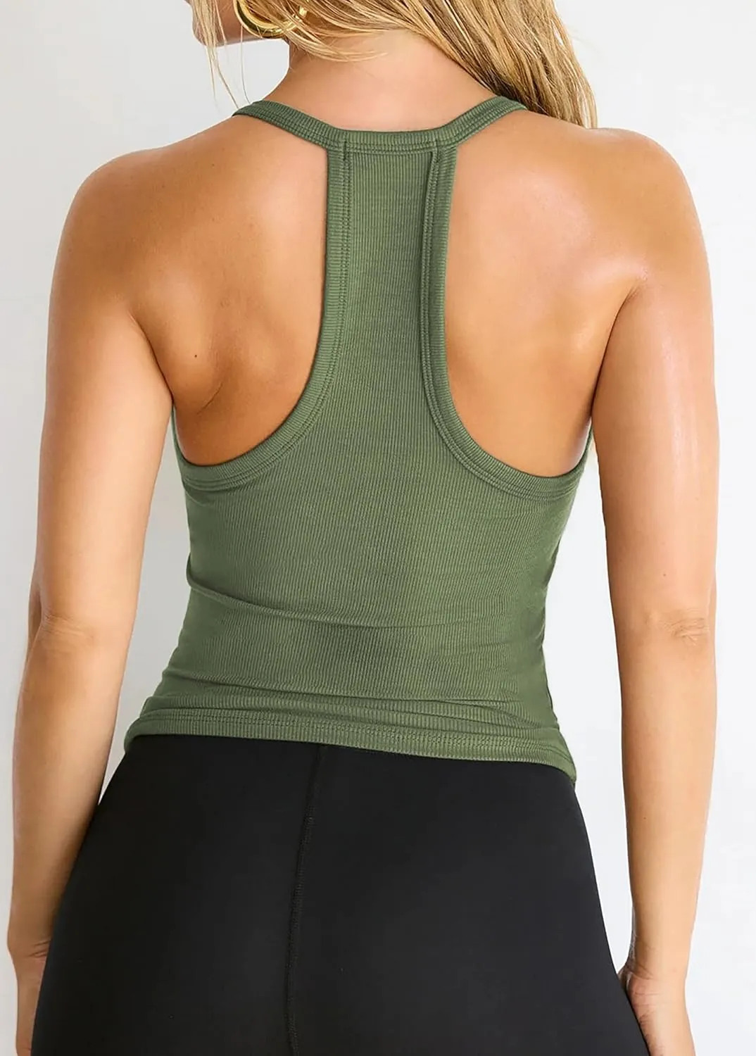 Jar of Love Women's Workout Tank Top with Built-in Shelf Bra-V-Neck Racerback Ribbed Cami for Gym, Yoga, Running