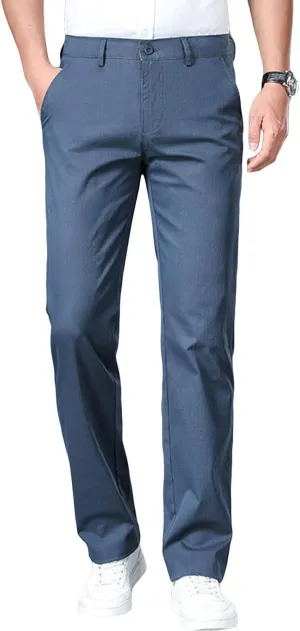 JEShifangjiusu Men's Slim Fit Cotton Stretch Pants Flat Front Relaxed Fit Casual Pant Washed Comfort Stretch Chino Pant (30,Blue), Blue, 30