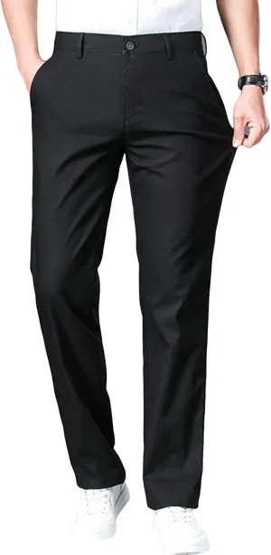 JEShifangjiusu Men's Slim Fit Cotton Stretch Pants Flat Front Relaxed Fit Casual Pant Washed Comfort Stretch Chino Pant (32,Black), Black, 32