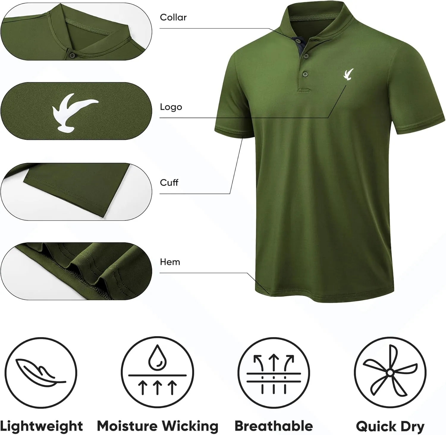 JMIERR Men's Polo Henley Shirt Moisture Wicking Quick Dry Summer Casual Short Sleeve Golf Polo T Shirts
