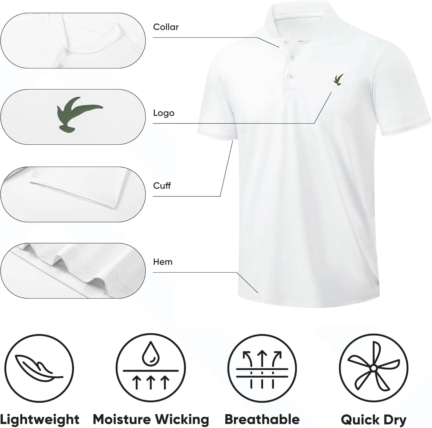 JMIERR Men's Polo Henley Shirt Moisture Wicking Quick Dry Summer Casual Short Sleeve Golf Polo T Shirts