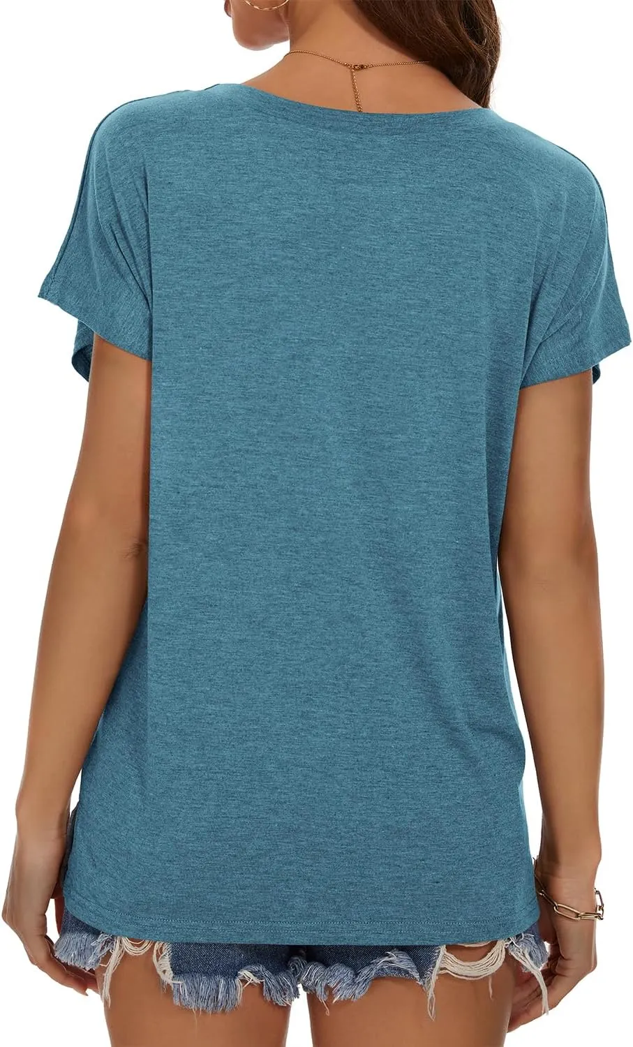 JOELLYUS Cap Sleeve Tops for Women Summer T Shirts with Pocket Basic Tees Casual Loose Fit Round Neck Top