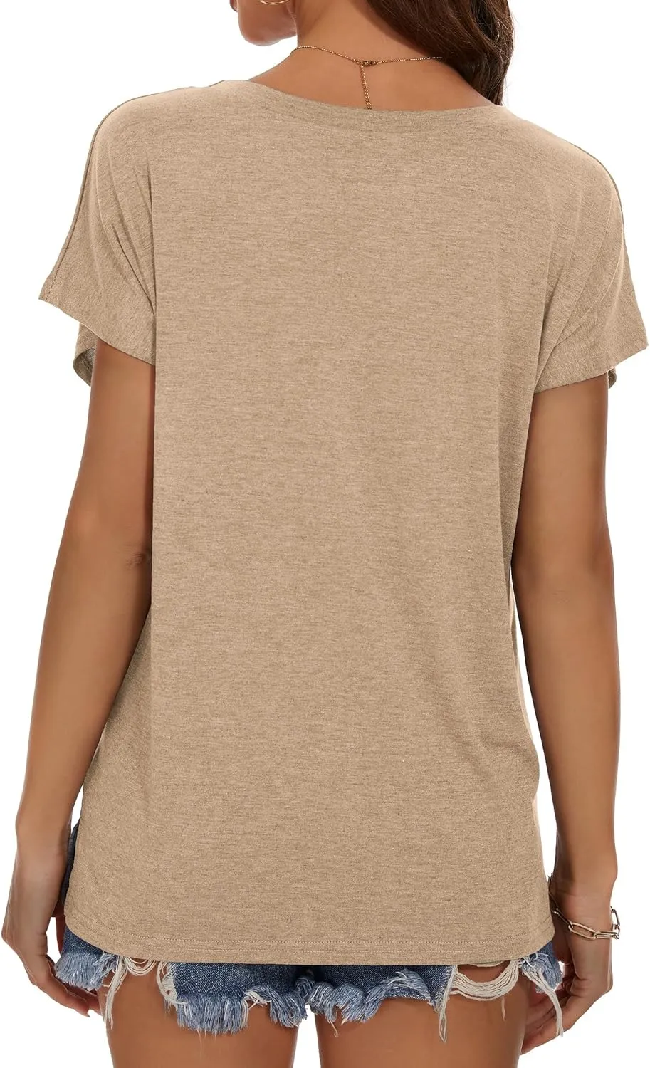 JOELLYUS Cap Sleeve Tops for Women Summer T Shirts with Pocket Basic Tees Casual Loose Fit Round Neck Top