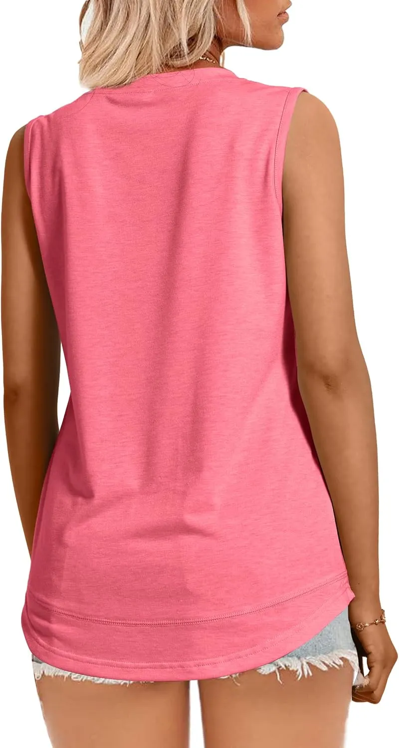JomeDesign Womens Tank Tops Summer Sleeveless V Neck T Shirts Casual Tunic Tops for Leggings Loose Fit