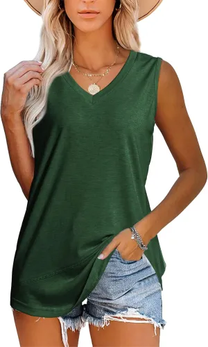 JomeDesign Womens Tank Tops Summer Sleeveless V Neck T Shirts Casual Tunic Tops for Leggings Loose Fit