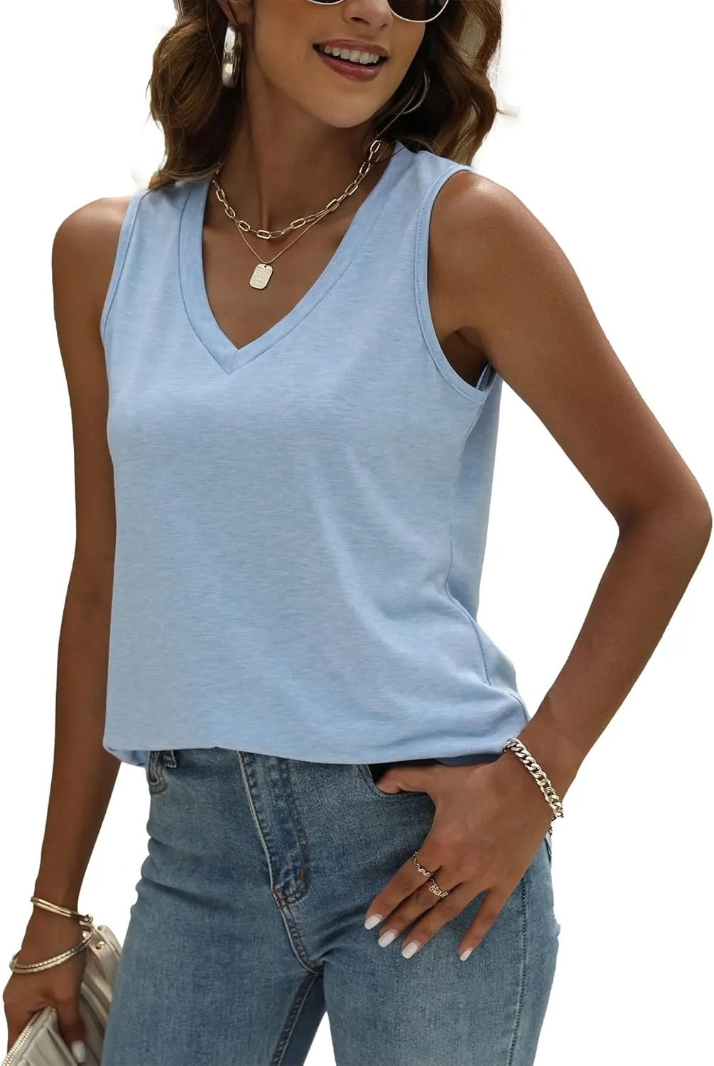 JomeDesign Womens Tank Tops Summer Sleeveless V Neck T Shirts Casual Tunic Tops for Leggings Loose Fit