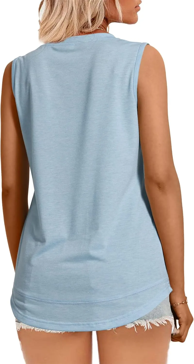 JomeDesign Womens Tank Tops Summer Sleeveless V Neck T Shirts Casual Tunic Tops for Leggings Loose Fit