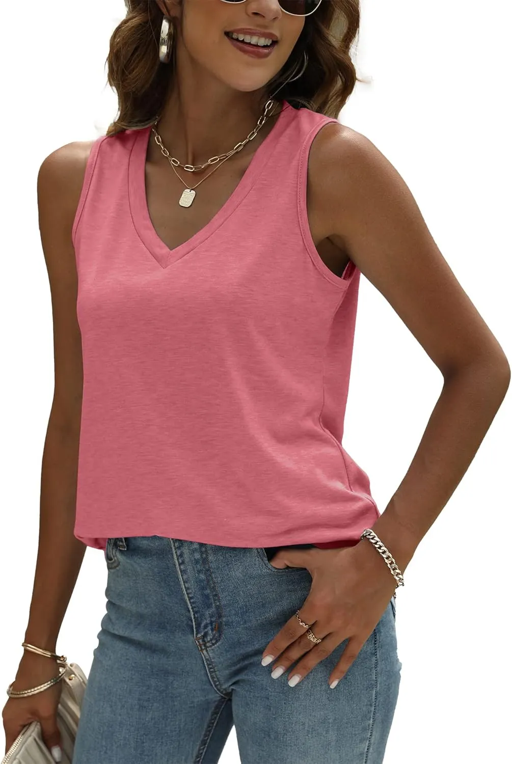 JomeDesign Womens Tank Tops Summer Sleeveless V Neck T Shirts Casual Tunic Tops for Leggings Loose Fit
