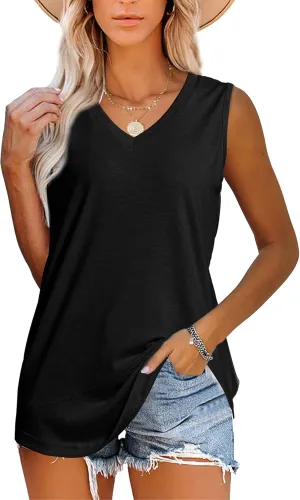 JomeDesign Womens Tank Tops Summer Sleeveless V Neck T Shirts Casual Tunic Tops for Leggings Loose Fit