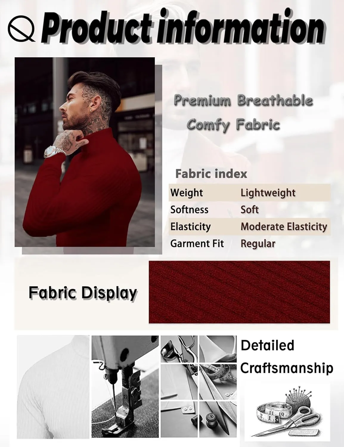 JoZorro Mens Mock Neck T Shirts Pullover High Neck Turtleneck Premium Cotton Long Sleeve Sweaters for Men