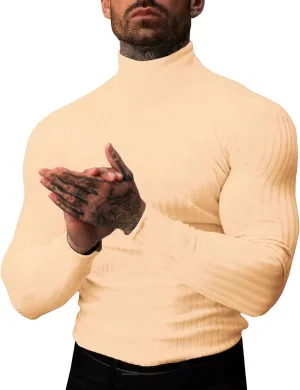 JoZorro Mens Mock Neck T Shirts Pullover High Neck Turtleneck Premium Cotton Long Sleeve Sweaters for Men