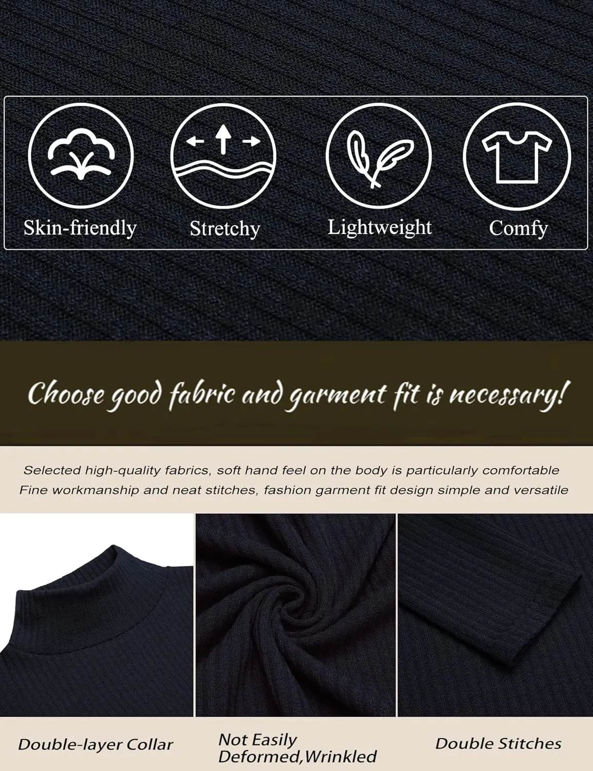 JoZorro Mens Mock Neck T Shirts Pullover High Neck Turtleneck Premium Cotton Long Sleeve Sweaters for Men