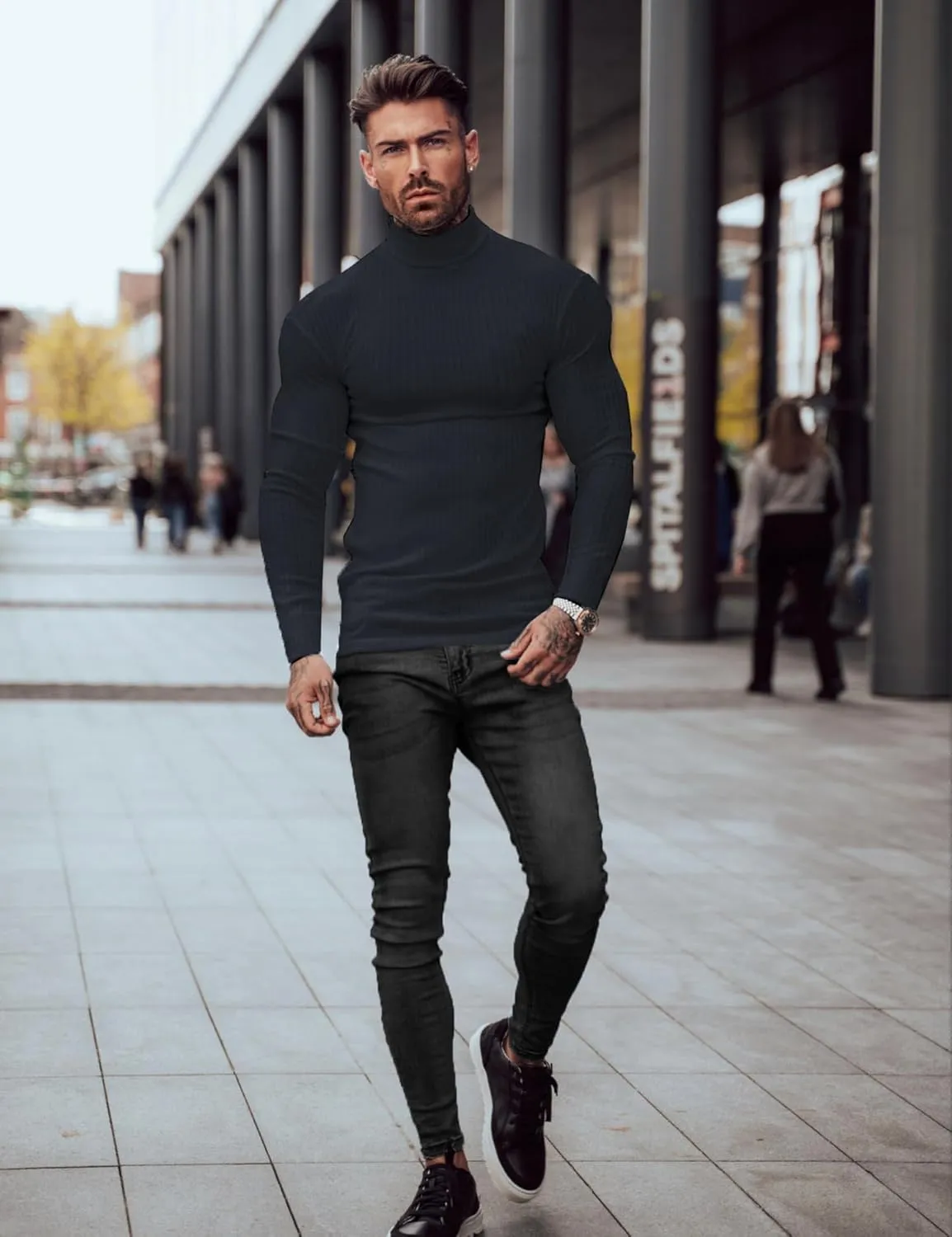 JoZorro Mens Mock Neck T Shirts Pullover High Neck Turtleneck Premium Cotton Long Sleeve Sweaters for Men