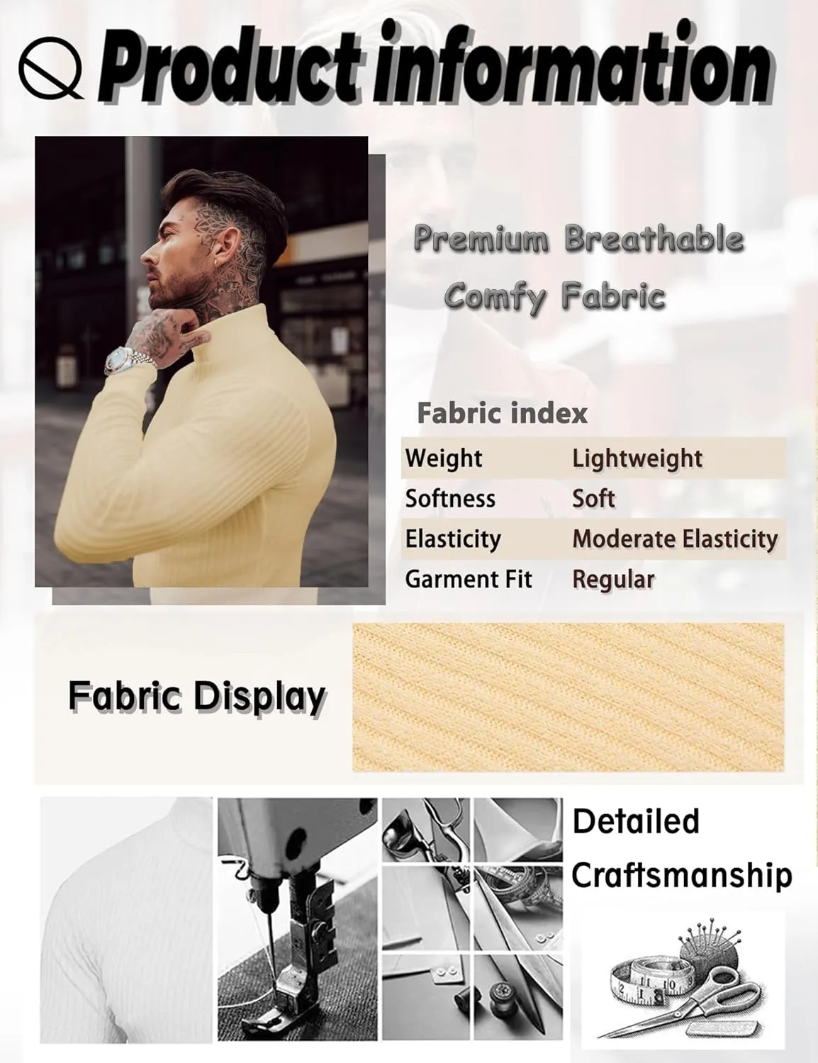 JoZorro Mens Mock Neck T Shirts Pullover High Neck Turtleneck Premium Cotton Long Sleeve Sweaters for Men