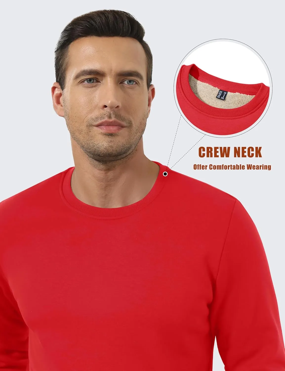 KEFITEVD Men's Crewneck Sweatshirt Warm Sherpa Lined Sweatshirts Heavyweight Long Sleeve Cotton Shirts Winter Fleece Pullover